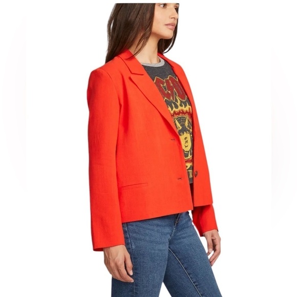 NEW Chaser Brand Women's Santanaa Linen-blend Blazer in Flame Red Size Small - Picture 4 of 13